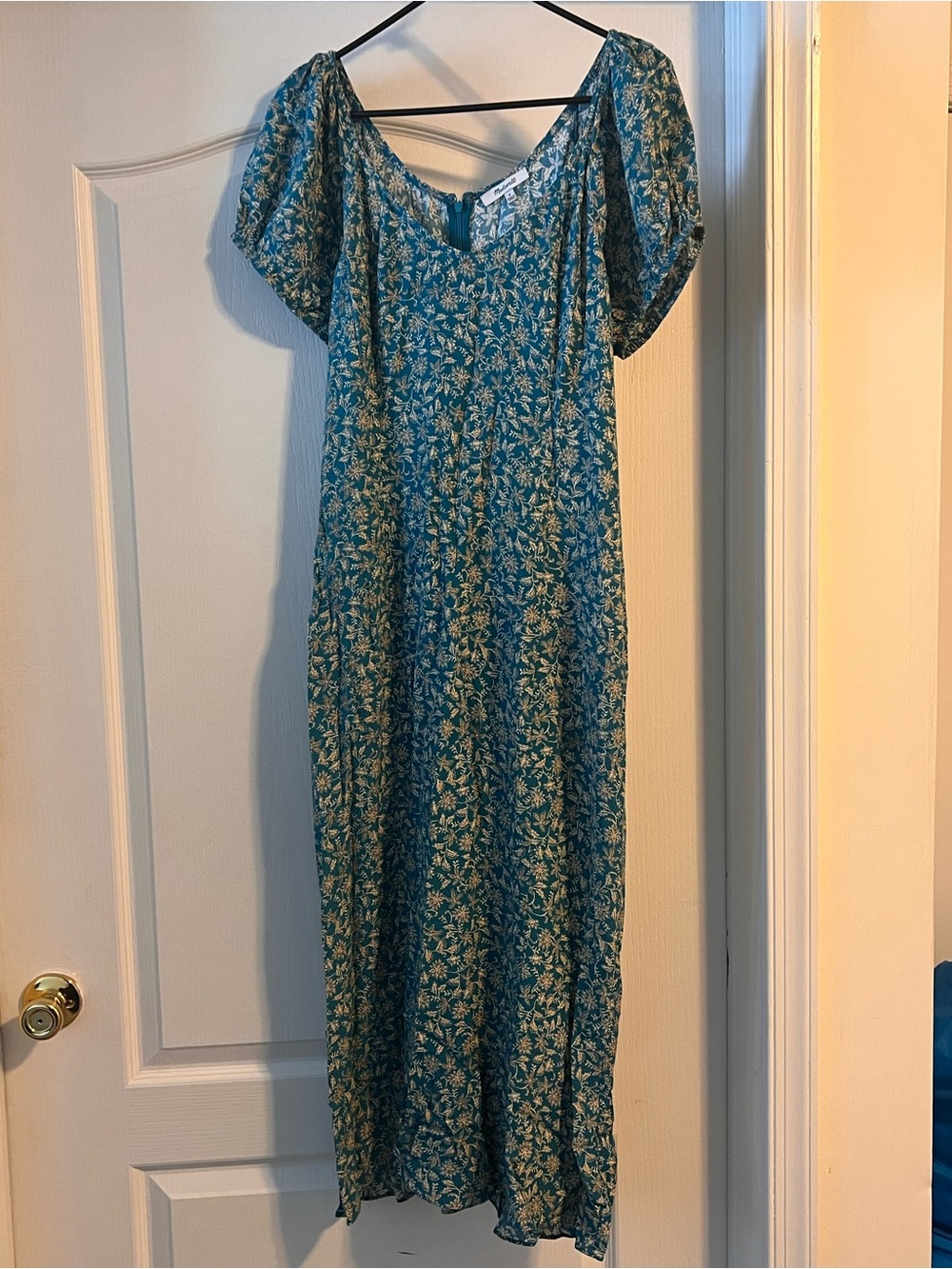 Madewell Teal Floral Maxi Dress with Short Puff Sleeves